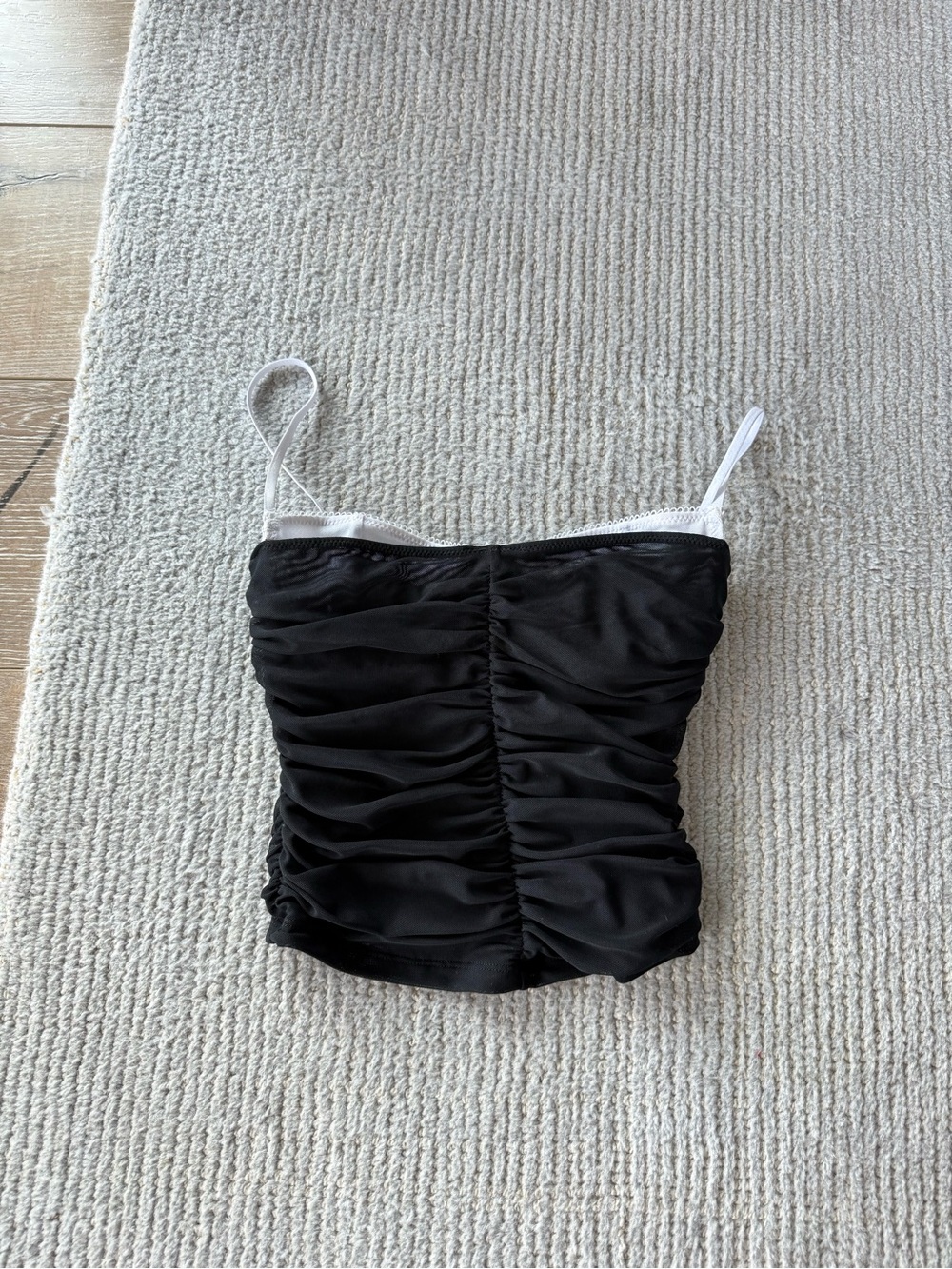White Fox Boutique Black Ruched Spaghetti Strap Top